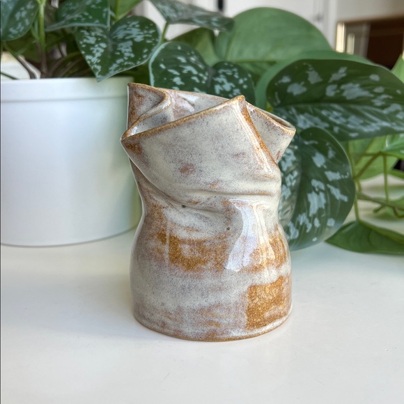 Handmade Studio Pottery Vase Crinkled Vintage - Picture 3 of 13